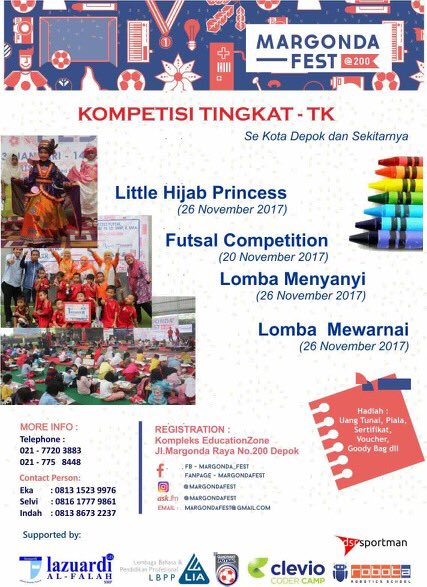 depokita's tweet photo. Margonda Fest (kompetisi tingkat TK-SMA se-Kota Depok & sekitar) @ Kompleks Education Zone #Depok #EventDPK #LombaDPK #EventDepok https://t.co/qaZffnapm6