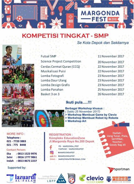 depokita's tweet photo. Margonda Fest (kompetisi tingkat TK-SMA se-Kota Depok & sekitar) @ Kompleks Education Zone #Depok #EventDPK #LombaDPK #EventDepok https://t.co/qaZffnapm6