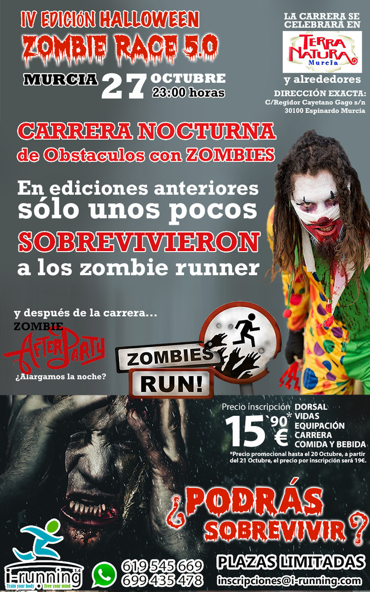 Irunning_es's tweet photo. ¿Serás capaz de completar el desafío? ¿Serás de los más rápidos?
#ZombieRace #Murcia nos vemos el 27 de Octubre en @TerraNatura_ #Murcia https://t.co/N59Q1GO9mQ