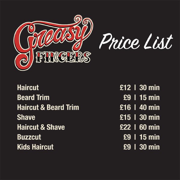 Greasy Fingers On Twitter Here S Our Price List Give The