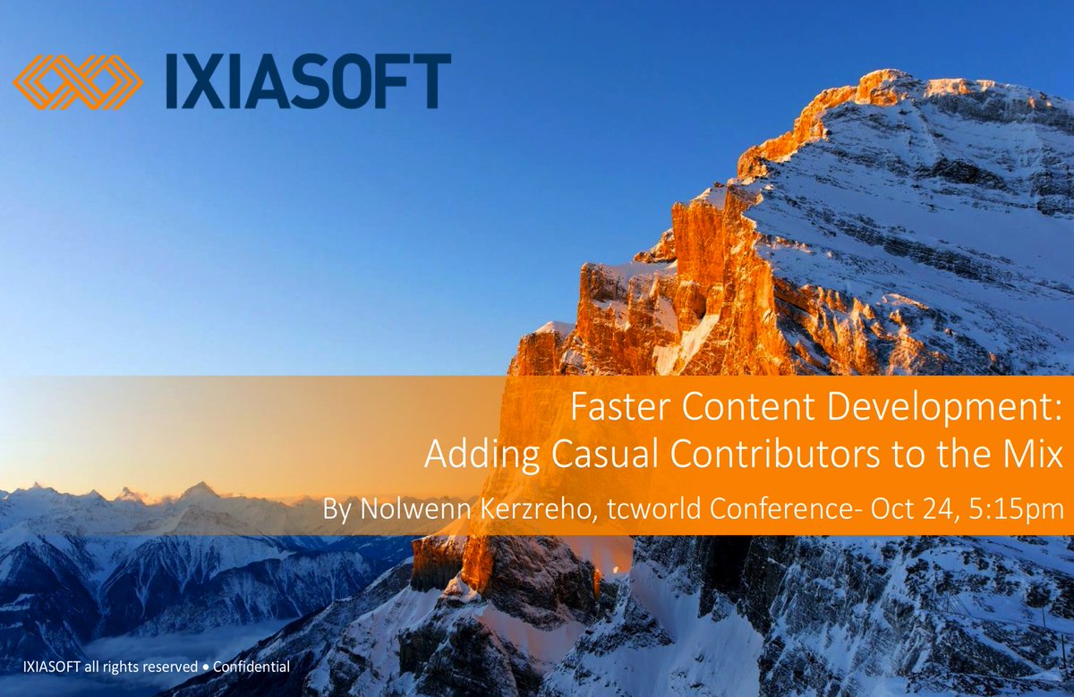 IXIASOFT's tweet photo. Don't miss Faster Content Development – Adding Casual Contributors to the Mix by @NolwennIXIASOFT today, #tcworld https://t.co/aBmoTunlQC https://t.co/NOTxdm85fw