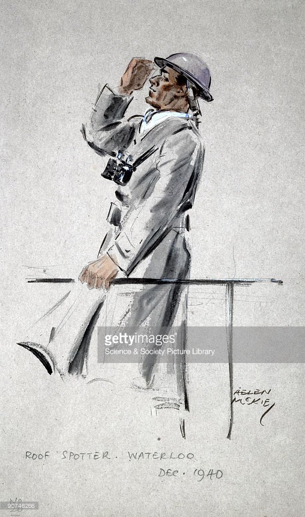 SunnySouthSam's tweet photo. More on the Raid Spotters this time of @LondonWaterloo which of these 3 is Helen McKie's work based on I wonder? #SRMagazine #RailwaysatWar https://t.co/QJrroxdhDr