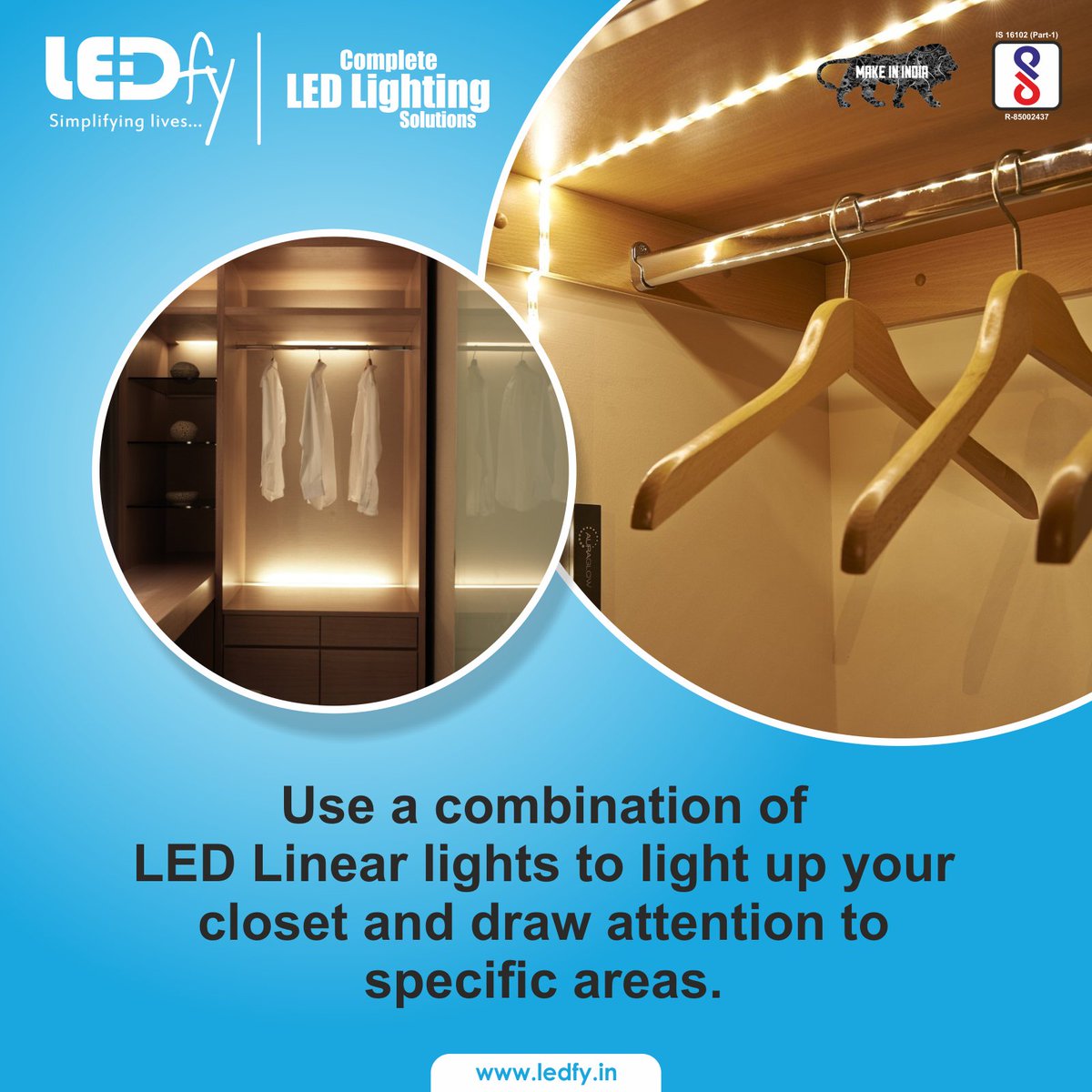 LedfyIndia's tweet photo. #LED Linear lighting adds extra features to your closet. Know more useful tips about #LEDLights with #LEDfy. #SwitchToLEDfy #LinearLights https://t.co/VaUAgY12f1