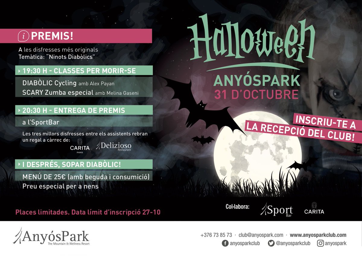 Passa el Halloween més terrorífic a AnyósPark! Alex i Melina us han preparat dues sessions que no us podeu perdre! #AnyósPark #Halloween