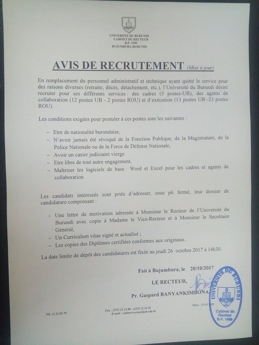 UB_Rumuri's tweet photo. Mise à jour avis de recrutement https://t.co/sBFHItrpkA