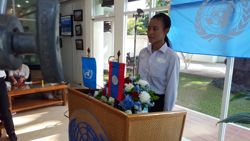 MargaretJWUNDP's tweet photo. Students learning about the work of the #UN and @antonioguterres at #MySecGen station for #UNOpenHouse #UNDay in beautiful #Laos for #SDGs https://t.co/UxqtBYVwGe