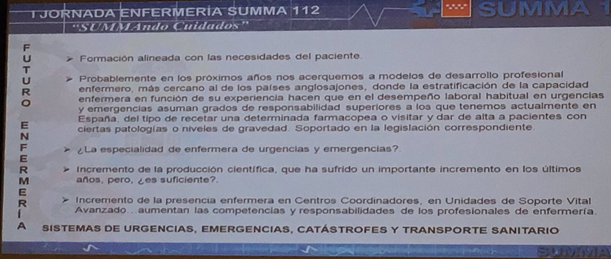Ccalledo's tweet photo. Futuro de la enfermería de urgencias y emergencias #IJornadaEnferSUMMA112 #especialidadEUE https://t.co/wolMnvtdub