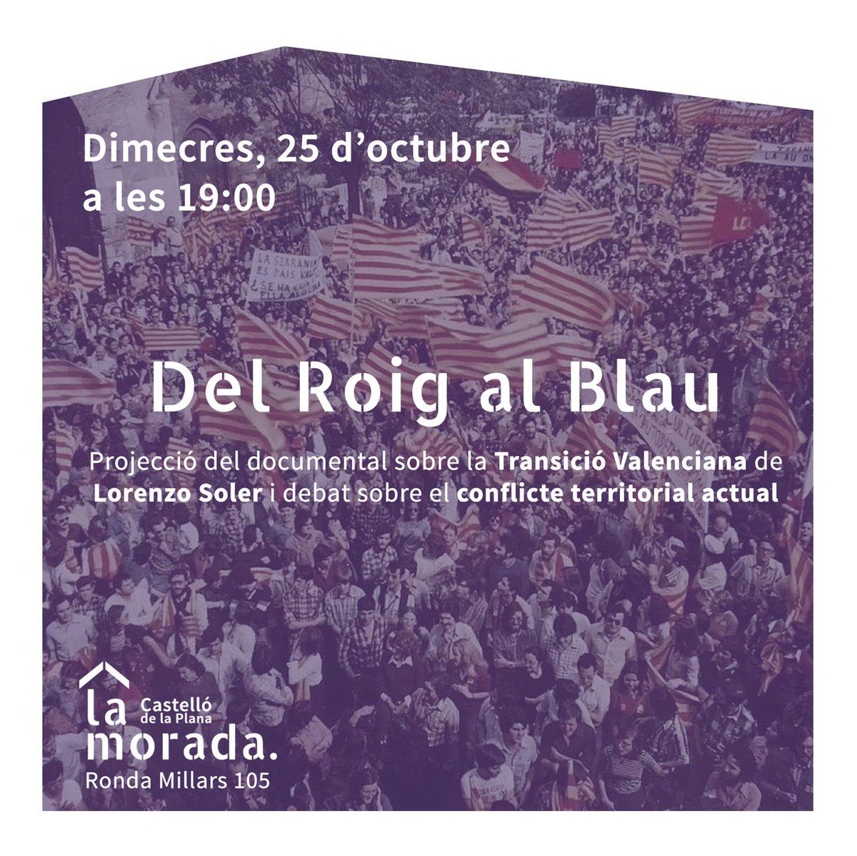 Morada_Castello's tweet photo. Demà tenim el nostre segon video-debat. En aquesta ocasió veurem "Del Roig al Blau. La transició valenciana". No t'ho perdes! https://t.co/EiAqvnseEP