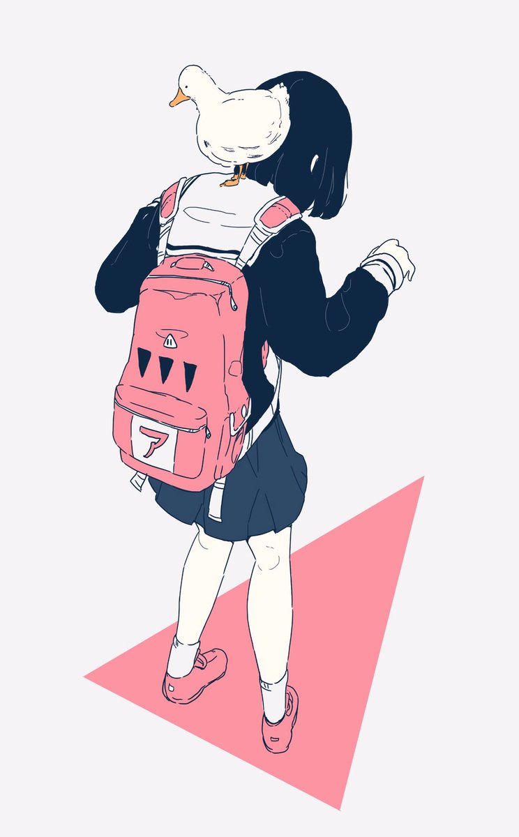 1girl backpack bag bird skirt long sleeves from behind  illustration images