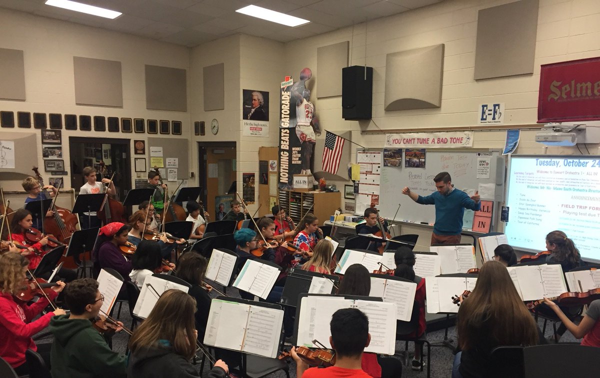 The <a href="/EmersonD64/">Emerson</a> Orchestra had a great visit and rehearsal with MS orchestra director, Mr. Nix <a href="/mainesouthPA109/">MaineSouthOrchestras</a>. #engageD64 #orchestra #music