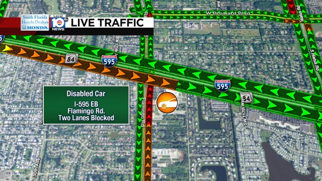 DISABLED CAR: I-595 EB & Flamingo Rd. Two lanes are blocked; expect heavy delays. #TRAFFIC https://t.co/oHHzhDOKLq