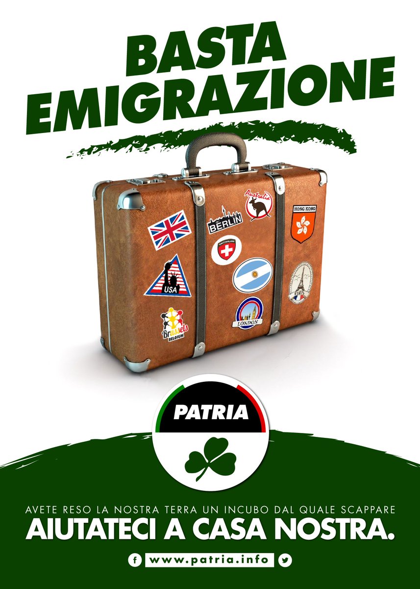 PatriaMovimento's tweet photo. #BastaEmigrazione
#Aiutateciacasanostra https://t.co/D6GIMExK2L