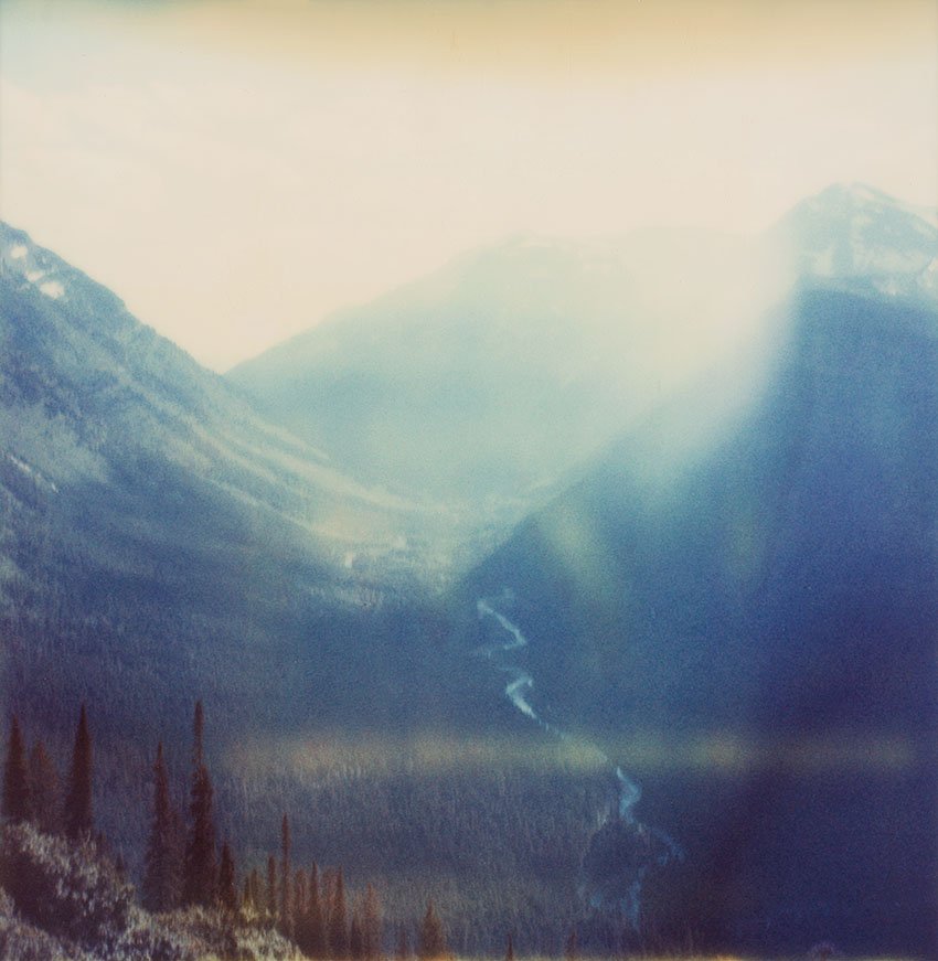 InstantPryme's tweet photo. "Glacier National Park" by Sol Exposure shot on Polaroid Time Zero film and a Polaroid SX-70. Our first pick from Spring Polaroid Week 2017! https://t.co/flXSNu0sBm