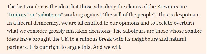 eberswalde's tweet photo. As #MartinWolf @FT puts it: Demonising #Bremainers as "Traitors" out to defy "the Will of the People" is #despotism pure & simple from the #Brextremist #Brexiteer minority, determined to destroy the #UK with their fantasies & dreams at any cost, to 'escape' the #EU https://t.co/3QKtk8usnt