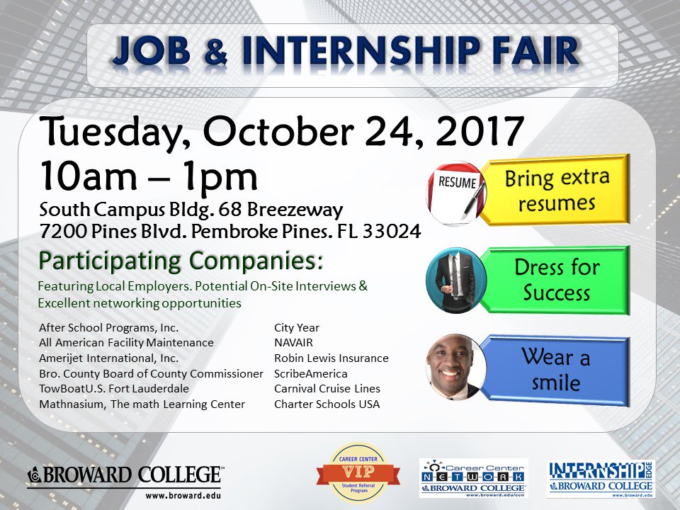 CareerCenterBC's tweet photo. Stop by the South Campus Breezeway today for the Job &amp; Internship Fair from 10am-1pm!
#careercenter #careers #jobs https://t.co/gsjBNoCD1P