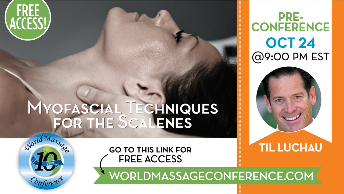 oneconceptinc's tweet photo. Free Webinar Tonight with Til Luchau Techniques for the Scalenes https://t.co/KzOEopbRNT
#worldmassageconference https://t.co/VPZgqohizd