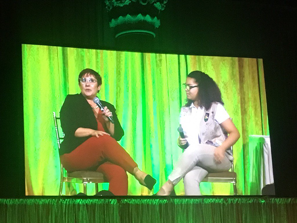 girlscoutsnyc's tweet photo. Hailey from #Troop6000 interviews our new CEO @MeridithMaskara #GSWOD2017 https://t.co/oho71ZrMlK