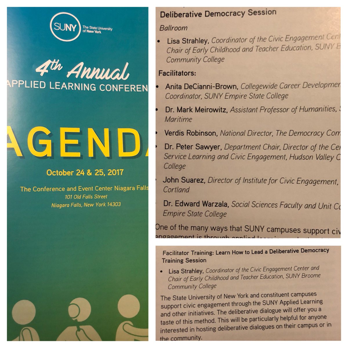 StrahleyLisa's tweet photo. Applied Learning - connecting learning to real life experiences. Glad to be lrning & networking with SUNY colleagues. #alc2017 #sunybroome https://t.co/AH0rXFMDWL
