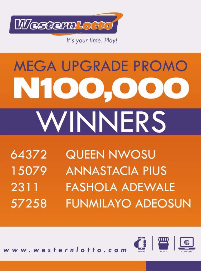 Westernlottong's tweet photo. October #MegaUpgradePromo winners. Cheque presentation will hold on Thursday, Oct 26, @ our head office, 13 Ademola Adetokumbo, VI by 12noon https://t.co/c6I0xkEZIJ