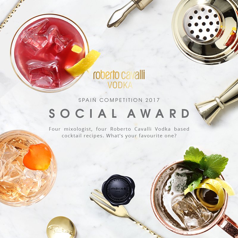 RCavalli_Vodka's tweet photo. #SpainCompetition Social Award. The vote starts tomorrow. Don’t forget to tell us your favourite one! #robertocavallivodka #vodka https://t.co/vLkLEpmjq6