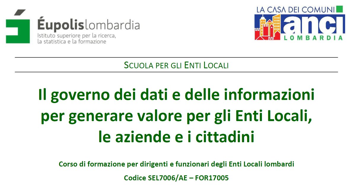 EupolisL_'s tweet photo. @AnciLomb Il governo dei dati e delle informazioni per generare valore - Iscrizioni #OnLine entro il 10.11 https://t.co/VnyDhhO2a7 https://t.co/d6J3EpZmJE