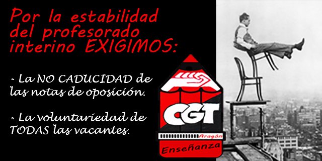 CGTeduAragon's tweet photo. Exigimos en el nuevo #DecretoDeInterinos #EstabilidadDocente con la NO CADUCIDAD de las notas de oposición y TODAS las vacantes voluntarias. https://t.co/fr6TsCB4nR