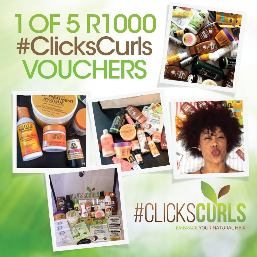 Clicks_SA's tweet photo. Didn't get to #ClicksCurls CT? We've got 5 x R1,000 #naturalhair vouchers to give away! Follow us, RT, fave and comment with #WinWithClicks. https://t.co/5JEsnmVUjR