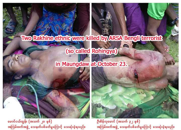 Two Rakhine ethnic were killed by ARSA Bengli terrorist(so called Rohingya) in Maungdaw at October 23.