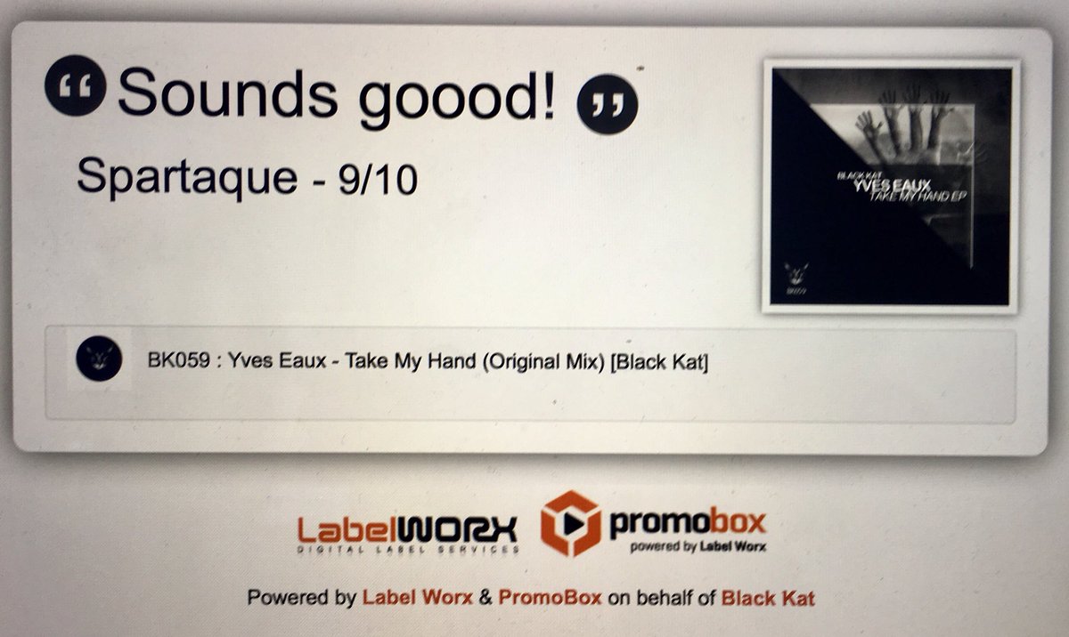 Not only Sven Vath supports my new track ‘Take My Hand’ with 9/10 but also <a href="/Spartaque/">Spartaque</a> does! Thanks guys! <a href="/KoolKatzRec/">Kool Katz Recordings</a> #BlackKat #Techno