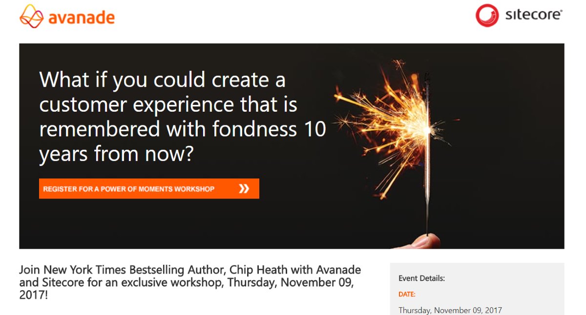 CloudTalentNet's tweet photo. Register now! @AvanadeInc @Sitecore and NYT Bestselling Author Chip Heath #PowerofMoments workshop 11/9 in Chicago https://t.co/5rRcgFqlLo https://t.co/MGBI6r317M