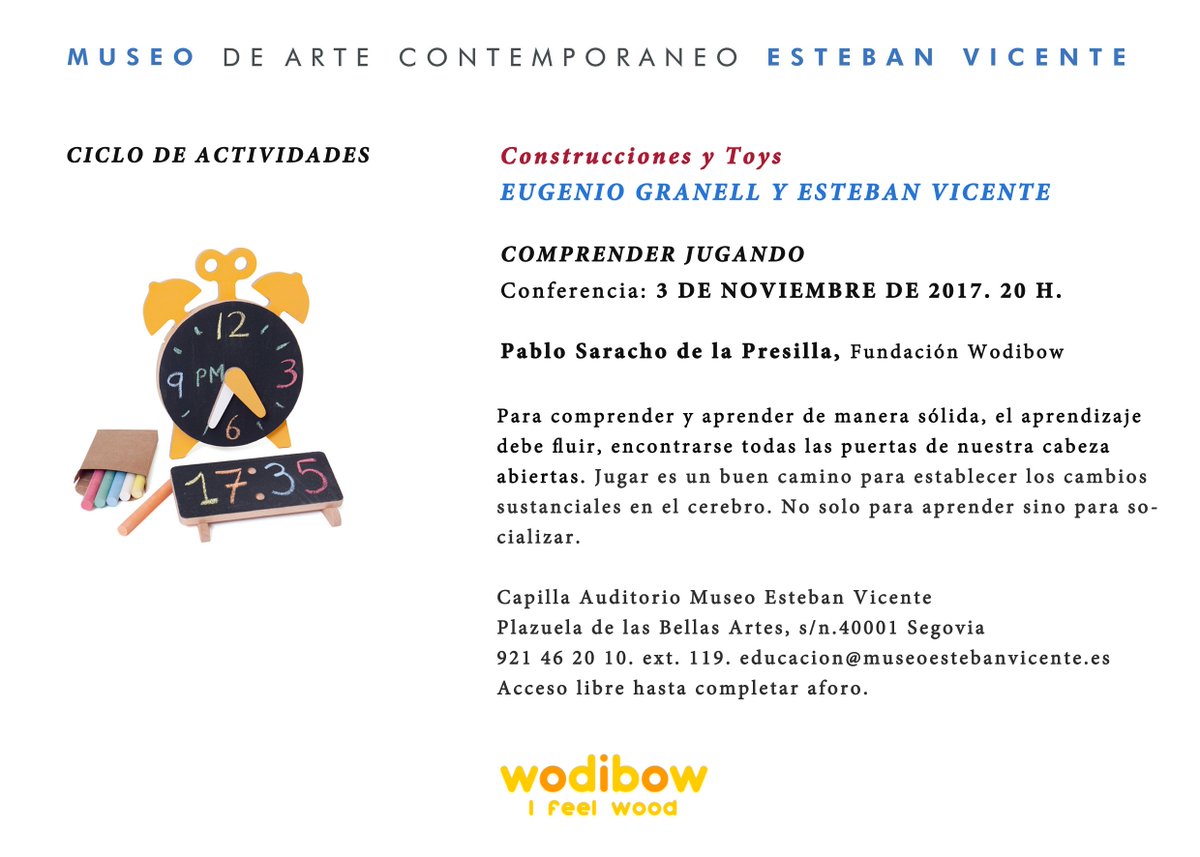 Próxima cita, viernes, 3 de noviembre a las 20h. Conferencia: "COMPRENDER JUGANDO" a cargo de Pablo Saracho. Fundador de Wodibow