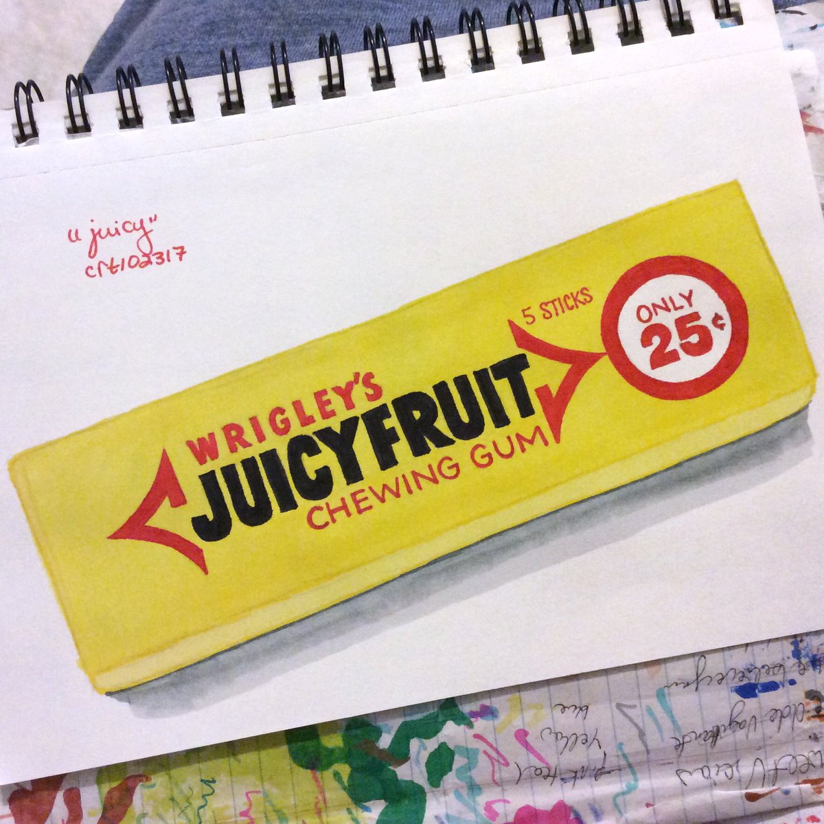 rainbow_brite13's tweet photo. Day 23: #JUICY 💦 #art #artistsoftwitter #inktober #inktober2017 #juicyfruit #wrigleys #chewinggum #5sticks #only25cents https://t.co/iSEKMHQXRK