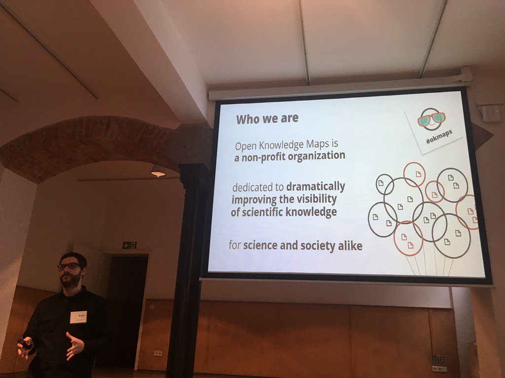 KristenRatan's tweet image. I love a good knowledge map! @PeterKraker is showing how they give an intelligent window into research at #osbazaar