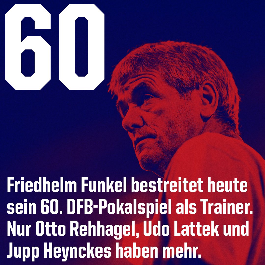 Friedhelm #Funkel sitzt heute zum 60. Mal im #DFBPokal auf der Trainerbank!
#f95 #F95BMG