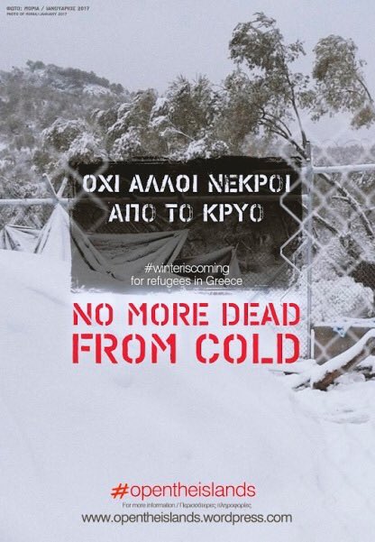 Lesvosolidarity's tweet photo. Join our #twitterstorm from 14.00 Greek time with hashtag #opentheislands.Let's make some noise to get ppl off the islands! #winteriscoming https://t.co/TGarmagHpZ