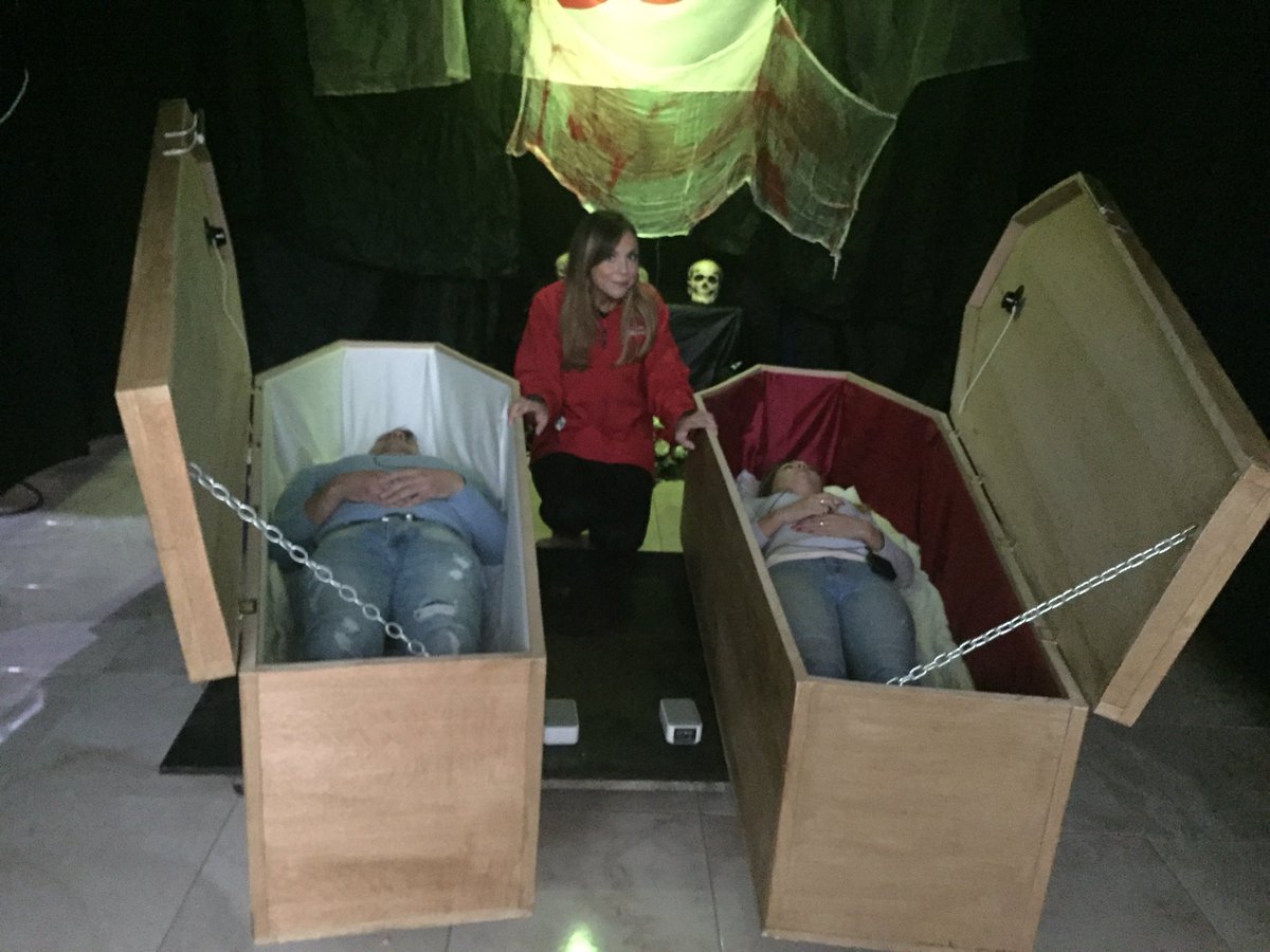 beat102103's tweet photo. It’s all kicking off here at Carlow Shopping Centre for Day Two of the #CoffinLockIn .We’re excited to see how long Amy and Elvis will last😬 https://t.co/fY3D9Q1ruc