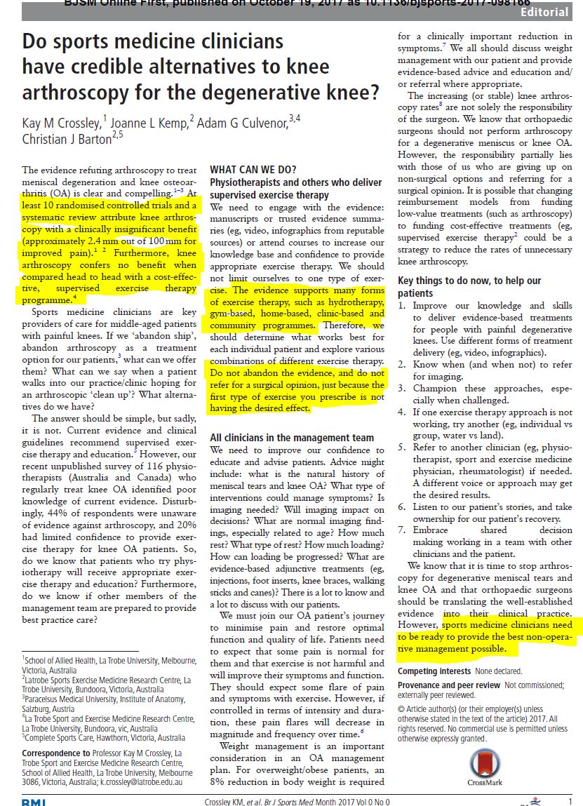 DrChrisBarton's tweet photo. "Do not abandon the evidence" 
Exercise is the key for knee OA management
https://t.co/wq6Uo2ATkO
🔝leadership @kaymcrossley @BJSM_BMJ 👇👇👇 https://t.co/zyQE2iKfk7