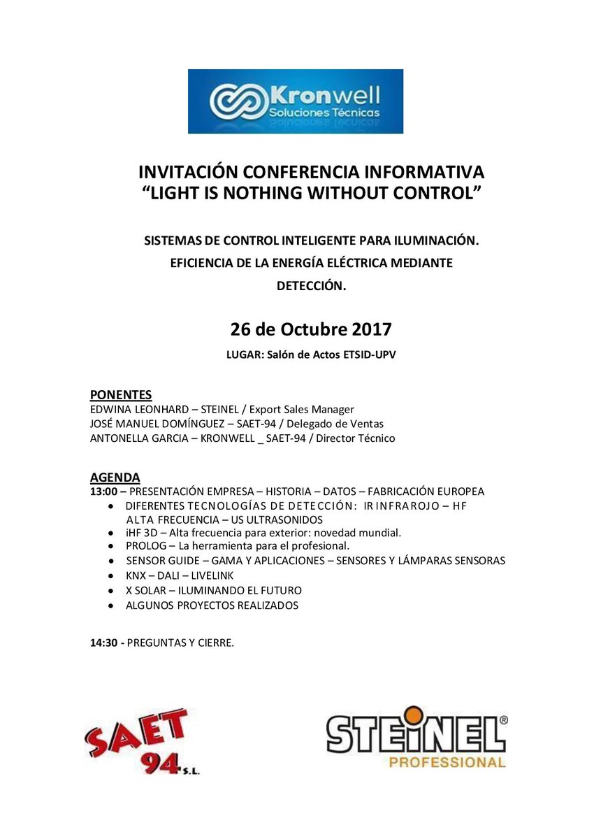 ¿Iluminación controlada?¿Detección eficiencia energética?🤔Ven este jueves a las 13h al salón de actos #EnLaETSID y ¡entérate de todo!!💡📝🙌