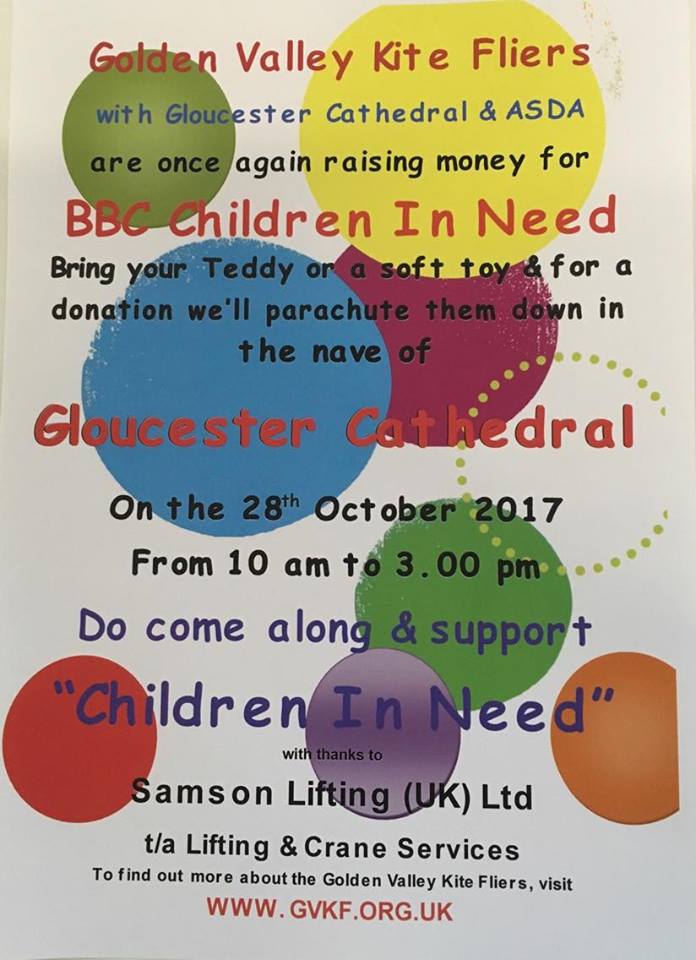 Samson_Lifting's tweet photo. Why don't you go along and support the Golden Valley Kite Fliers - Children in Need next Saturday 28th at Glos Cathedral. https://t.co/XlxI4RaDcg