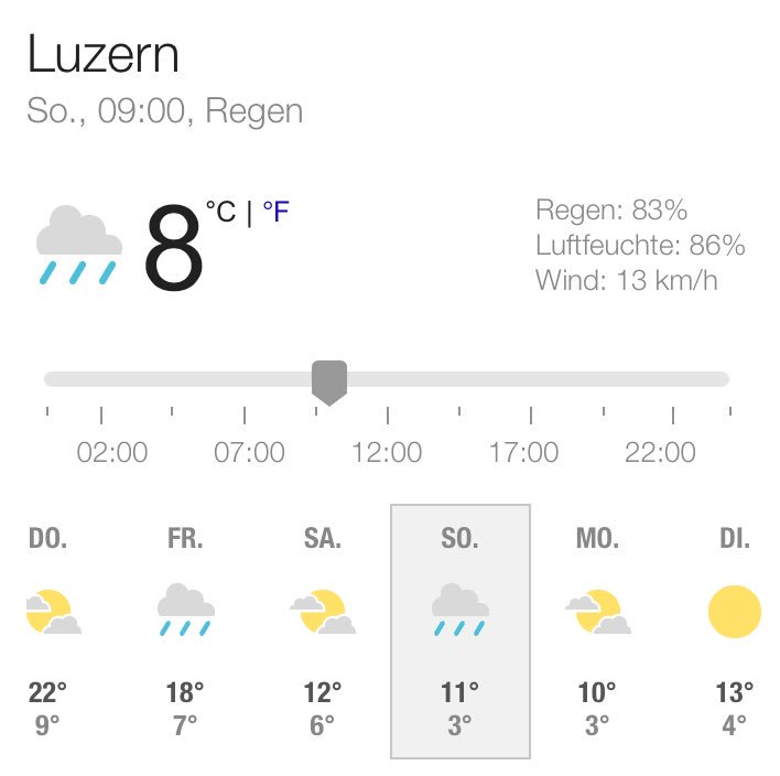 la_macchina_ch's tweet photo. Wetterprognose #SCML17: 🌧, Temp. 8 °C, Regen 83 %, Luftfeucht. 86%, Wind 13 km/h... jetzt fehlt nur noch der Schnee 🙈🏃🏽🙊
#HM #sub122 #freu https://t.co/9vTdAKO3HE