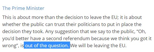 JohnRentoul's tweet photo. Theresa May on a second EU referendum in Commons yesterday (her emphasis in blue) https://t.co/2v7w7FUxgu https://t.co/qcdc0GIWh4