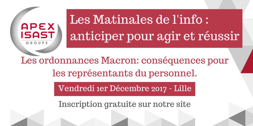 Apex_Isast's tweet photo. [#MDIApexIsast ] Pour vous informer et échanger sur l'impact des #OrdonnancesMacron nous vous invitons à une Matinale sur #Lille 👉https://t.co/GZkHOZRkMd #LoiTravail #LoiTravailXXL https://t.co/UiII2U1E8h