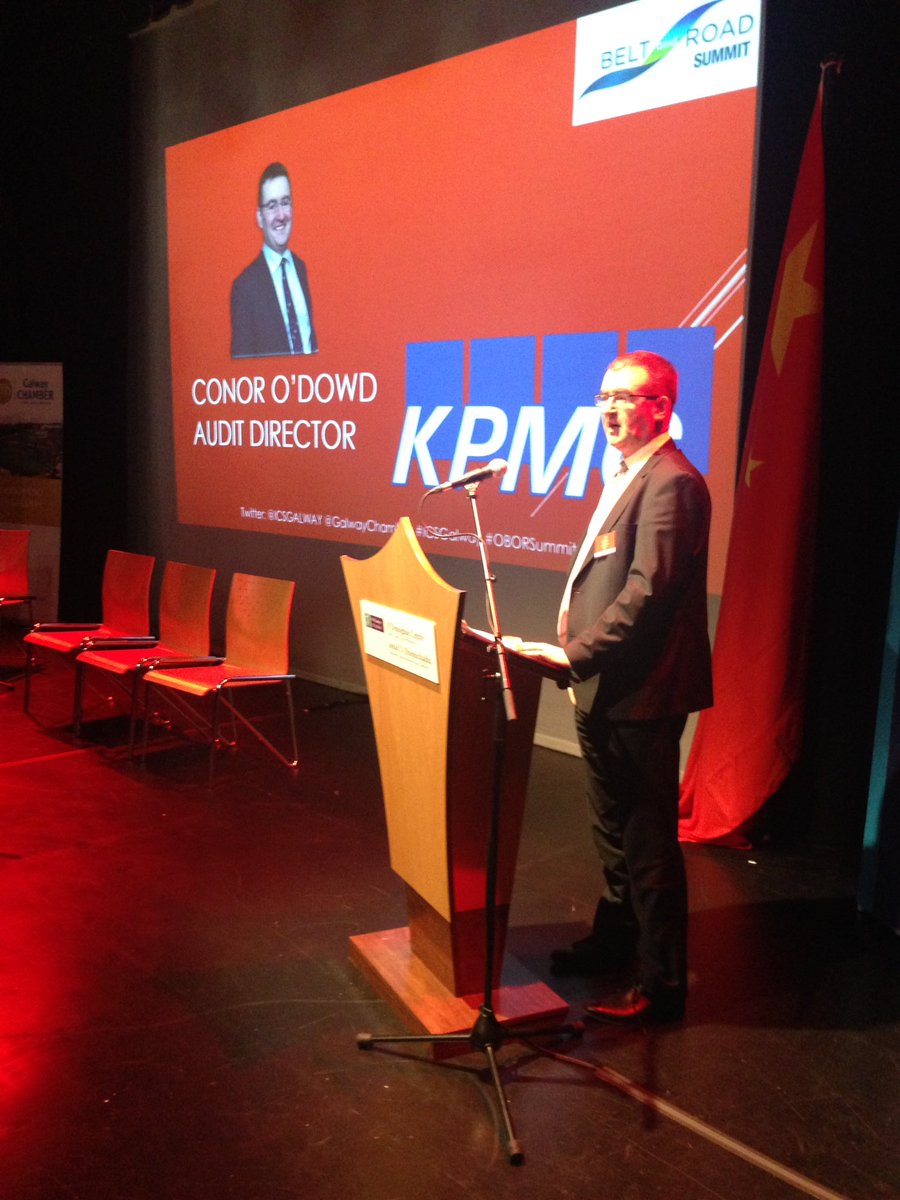 GalwayChamber's tweet photo. Conor O'Dowd, Audit Director @KPMG_Ireland - sponsors of the One Belt One Road Summit #OBORSummit #ICSGalway https://t.co/bABA3mSElU