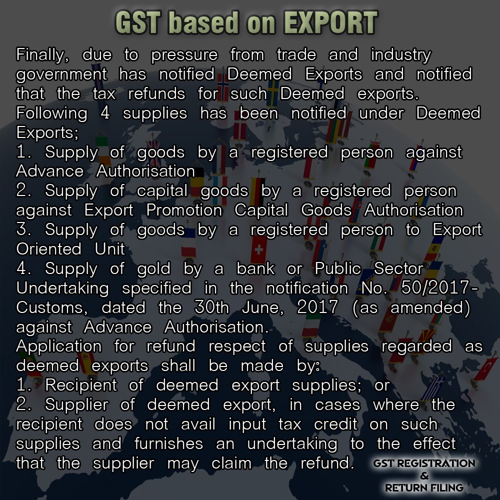 GST_Return_Reg's tweet photo. GST Updates :
GST Based on Export
Updates&Registration:https://t.co/t7g015pAKx
Fr Return:https://t.co/t7g015pAKx
#FII2017
#GST
#GST_Updates https://t.co/njtFBABdjn