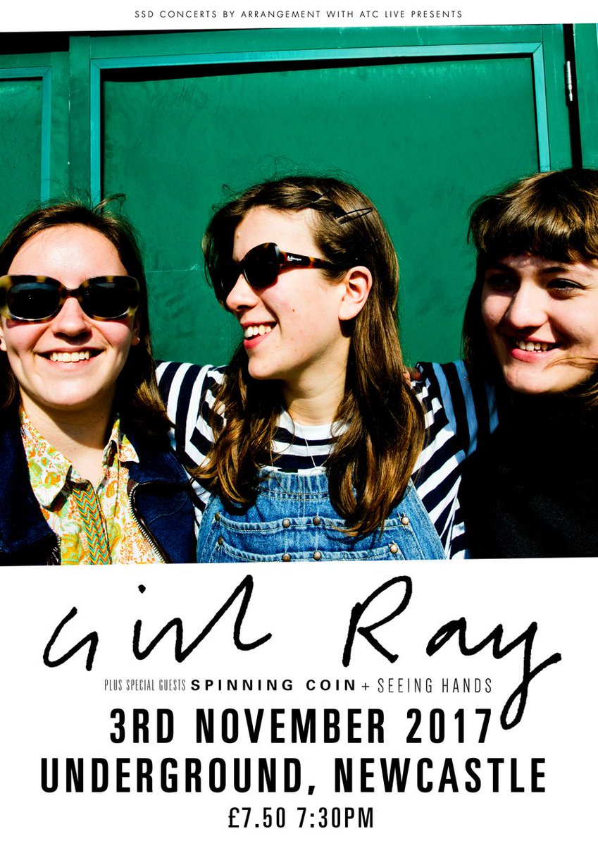 {TONIGHT}
<a href="/G1RLRAY/">Girl Ray!</a> hit the Underground w/ support from <a href="/SpinningCoin/">SpinningCoin</a> and <a href="/seeinghandsband/">Seeing Hands</a>!

FINAL TICKETS: bit.ly/GRayTTU