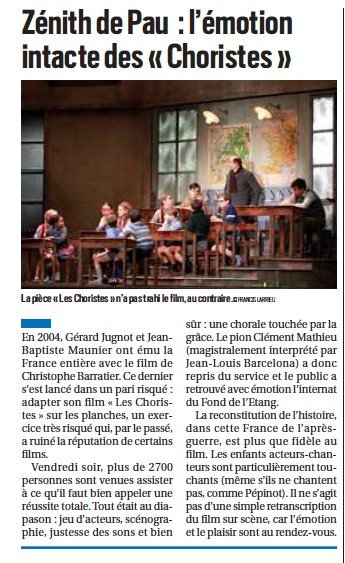 Merci à <a href="/LaRepDpyrenees/">La Rép des Pyrénées</a> qui souligne le succès des Choristes : "tout était au diapason !"
La tournée se poursuit: lc.cx/c6Dv !