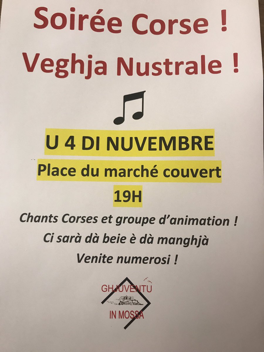 gimcalvi's tweet photo. Soirée sur le marché le samedi  4 novembre à partir de 19h #seratacorsa #veghjanustrale #ghjuventuinmossa #calvi ☺️ https://t.co/pVfeQp4ACE