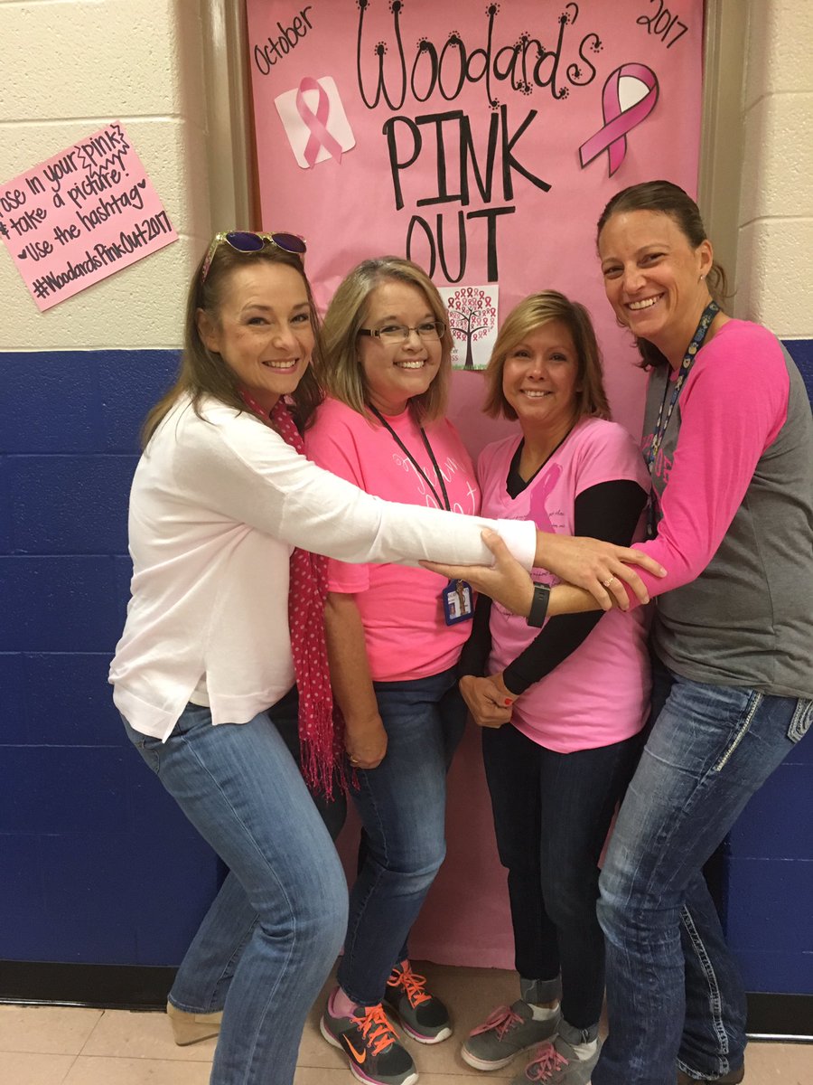 LeAnnSimmerman's tweet photo. Pink Out Day @JE_WoodardEle . Celebrating our survivors and fighters. Missing those we've lost. https://t.co/VnDjPXLcSF