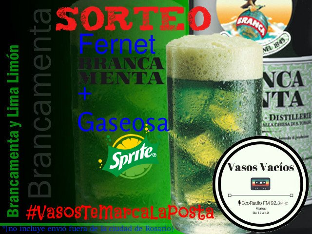 Sorteo #BrancaMenta
Participa:
- Seguí <a href="/vasosvaciosfm/">Vasos Vacíos Radio</a>
- RT
- Usa el hash #SorteoEnVasos
Desde #Facebook e #Instagram suma más chances