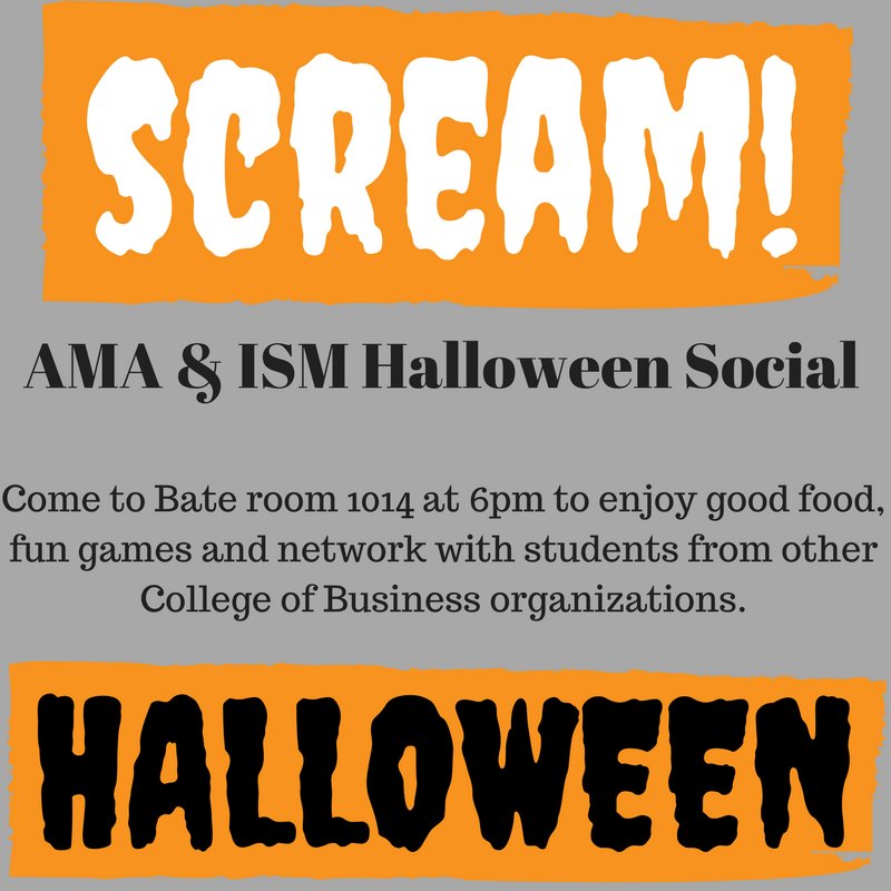 AMA_ECU's tweet photo. We're screaming with excitement for our Halloween Social TOMMORROW Night in Bate 1014 at 6pm. #AMArrrgh #amamarketingweek @ECUCOB https://t.co/7Fj5wz11BC